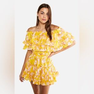 Misa Los Angeles Yellow Floral Off-Shoulder Dress